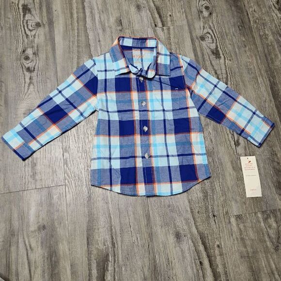 Toddler Boys Long Sleeve Button-Down Shirt Cat & Jack 2T Blue Orange - Picture 1 of 2